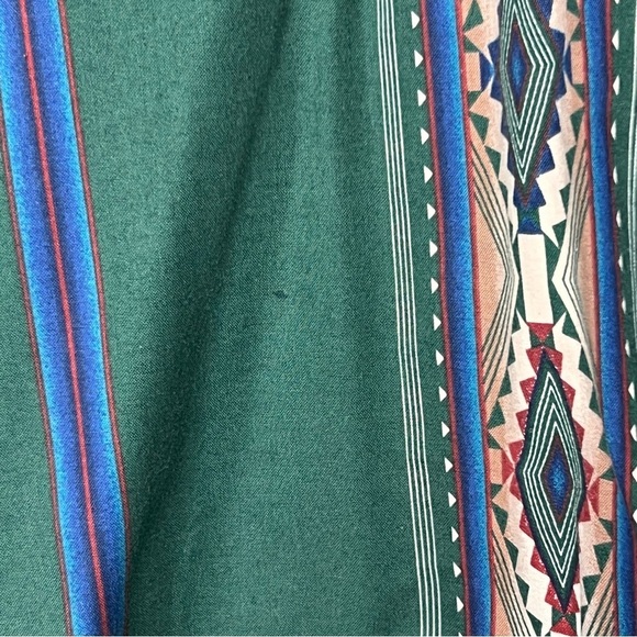 Vintage Wrangler Southwestern Aztec Green Pearl Snap Shirt L Cowboy Bushpopper - Picture 7 of 14